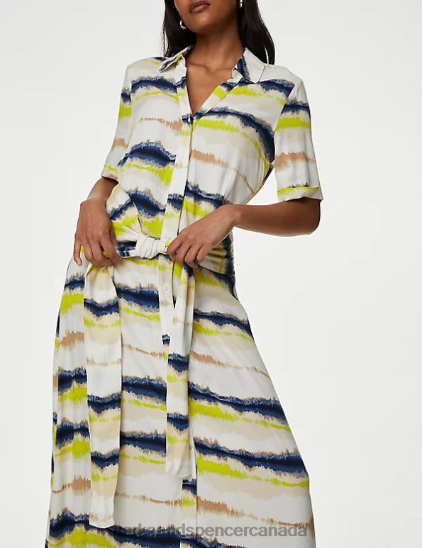 Women Multi Clothing Marks & Spencer Printed Collared Belted Midi Shirt Dress 20VTD45 - Marks and Spencer online