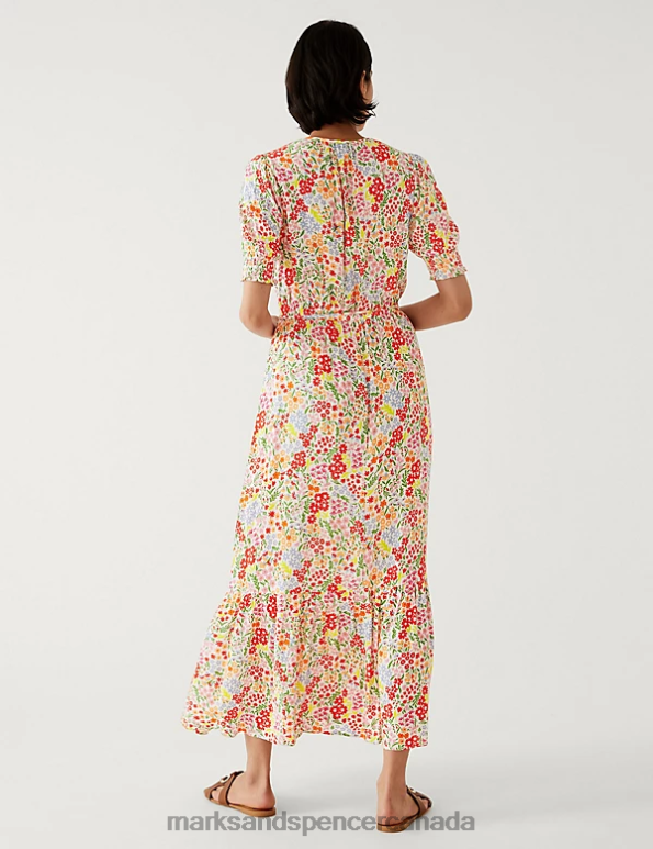 Women Multi Clothing Marks & Spencer Printed Round Neck Midaxi Waisted Dress 20VTD732 - Marks and Spencer Canada locations