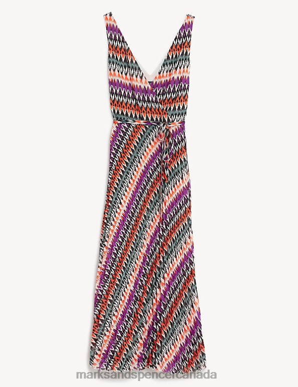 Women Multi Clothing Marks & Spencer Printed V-Neck Pleated Midi Wrap Dress 20VTD484 - Marks and Spencer Canada locations