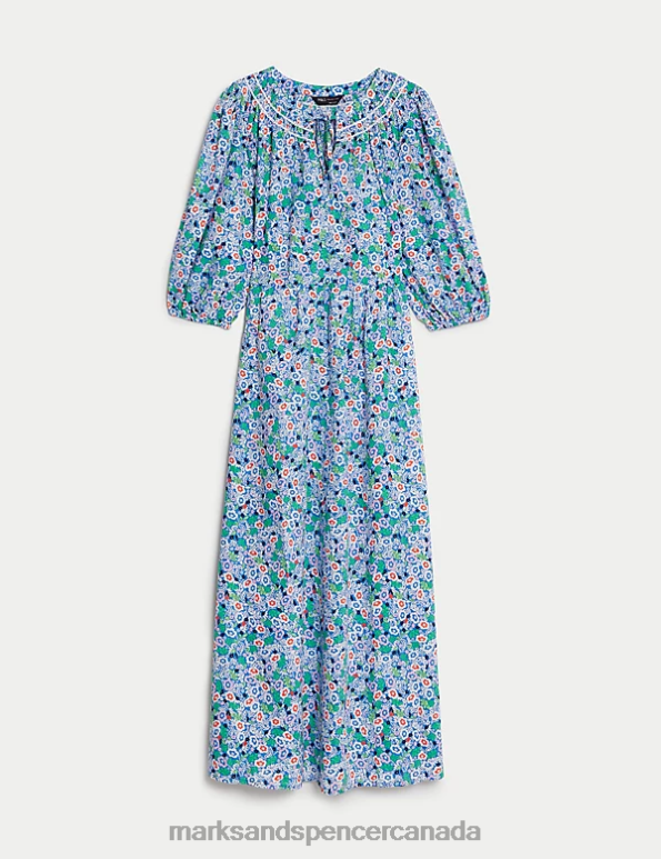Marks and Spencer near me - Women Multi Clothing Marks & Spencer Pure Cotton Floral Midi Smock Dress 20VTD165