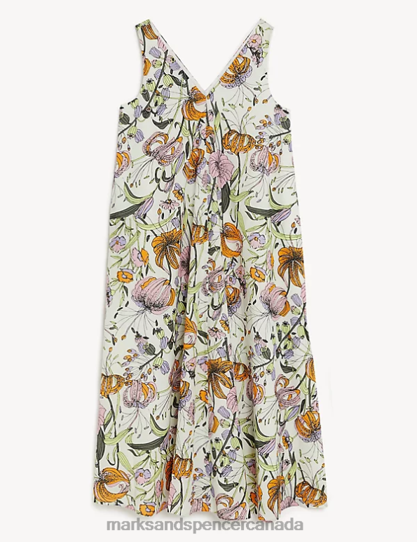 Women Multi Clothing Marks & Spencer Pure Cotton Floral V-Neck Midi Shift Dress 20VTD1071 - Marks and Spencer Canada locations