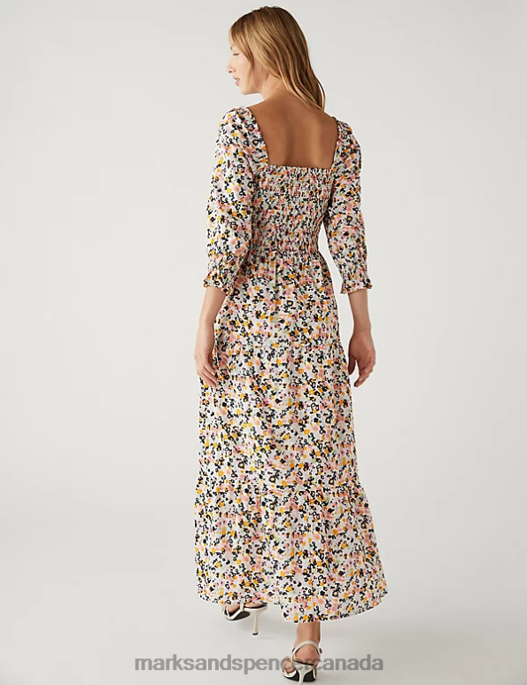 Marks and Spencer near me - Women Multi Clothing Marks & Spencer Pure Cotton Printed Shirred Midaxi Dress 20VTD1623