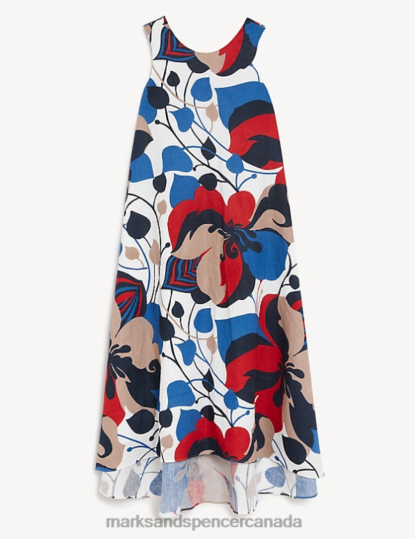 Marks and Spencer sale - Women Multi Clothing Marks & Spencer Pure Linen Floral V-Neck Midi Column Dress 20VTD504