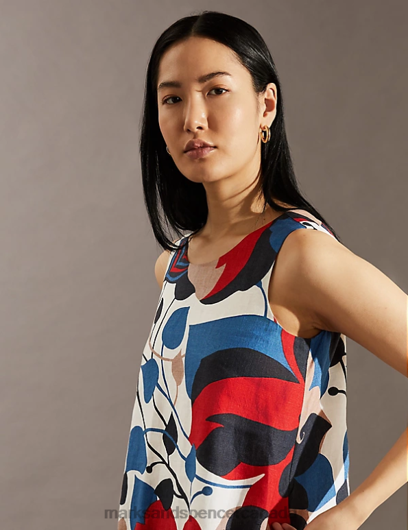 Marks and Spencer sale - Women Multi Clothing Marks & Spencer Pure Linen Floral V-Neck Midi Column Dress 20VTD504