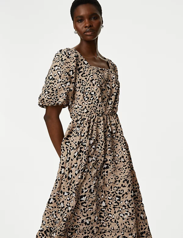 Marks and Spencer Canada - Women Natural Mix Clothing Marks & Spencer Printed Square Neck Midi Skater Dress 20VTD2064
