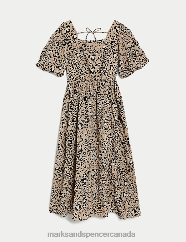 Marks and Spencer Canada - Women Natural Mix Clothing Marks & Spencer Printed Square Neck Midi Skater Dress 20VTD2064