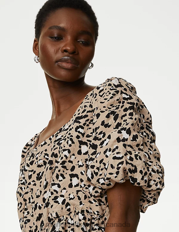 Marks and Spencer Canada - Women Natural Mix Clothing Marks & Spencer Printed Square Neck Midi Skater Dress 20VTD2064