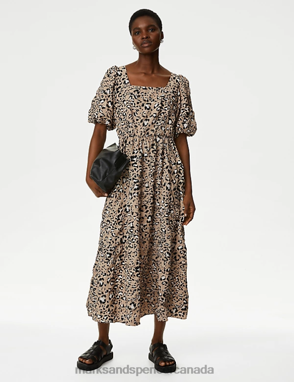 Marks and Spencer Canada - Women Natural Mix Clothing Marks & Spencer Printed Square Neck Midi Skater Dress 20VTD2064