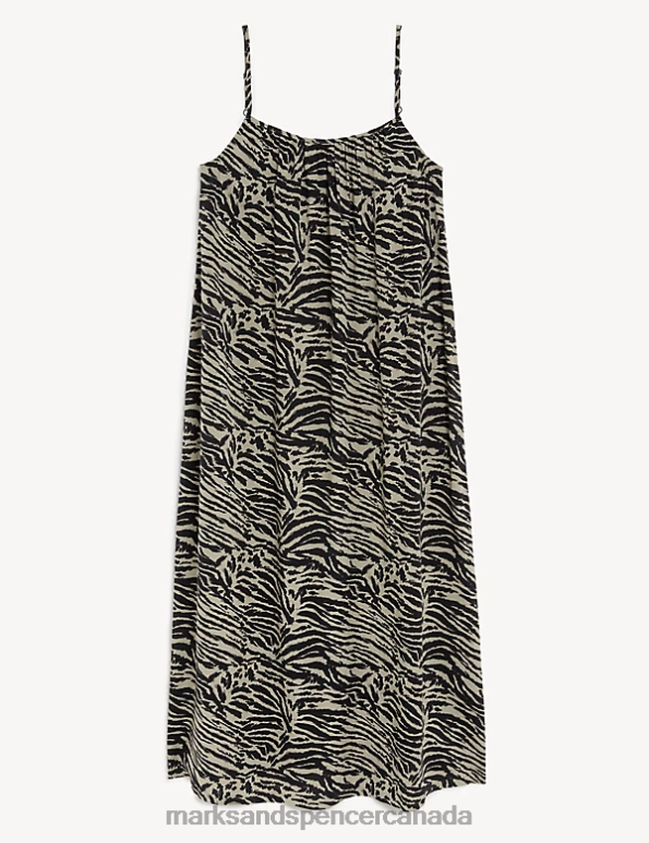 Women Natural Mix Clothing Marks & Spencer Printed Square Neck Midi Slip Dress 20VTD2625 - Marks and Spencer online