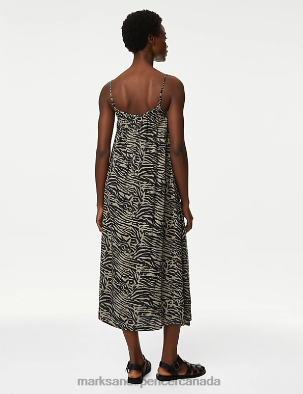 Women Natural Mix Clothing Marks & Spencer Printed Square Neck Midi Slip Dress 20VTD2625 - Marks and Spencer online