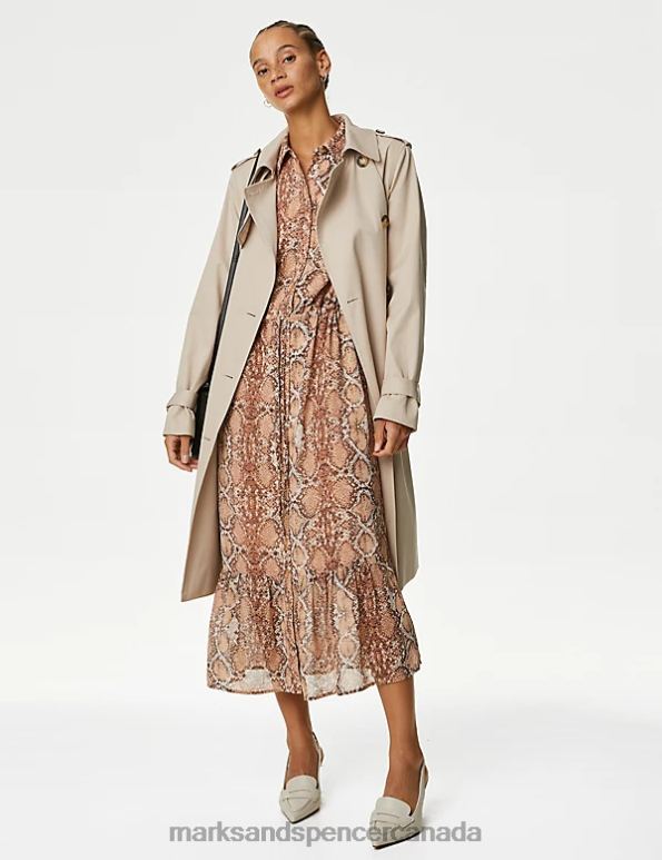 Women Natural Mix Clothing Marks & Spencer Snake Print Midi Shirt Dress 20VTD544 - Marks and Spencer outlet