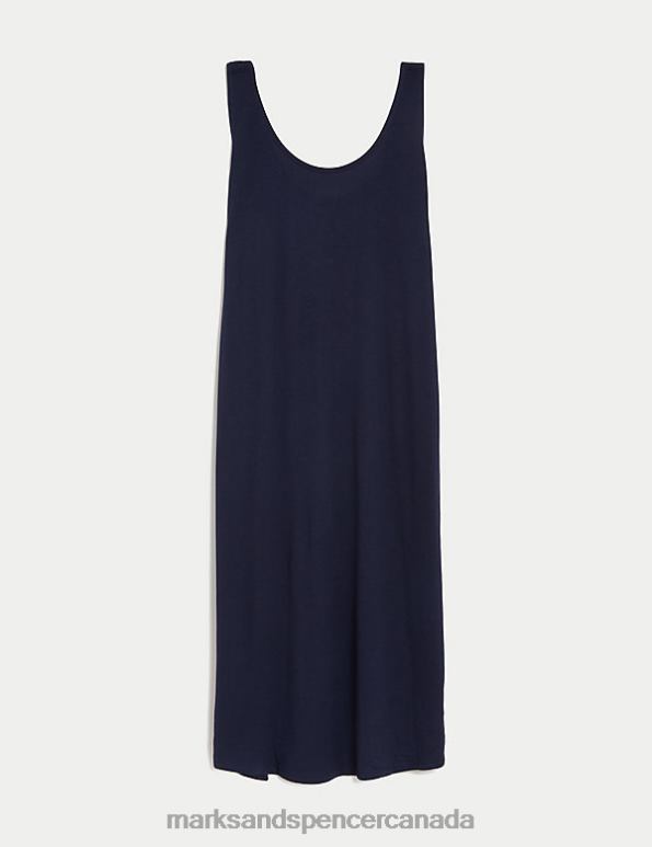 Marks and Spencer Canada - Women Navy Clothing Marks & Spencer Jersey Round Neck Knee Length Slip Dress 20VTD2635