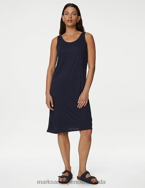 Marks and Spencer Canada - Women Navy Clothing Marks & Spencer Jersey Round Neck Knee Length Slip Dress 20VTD2635