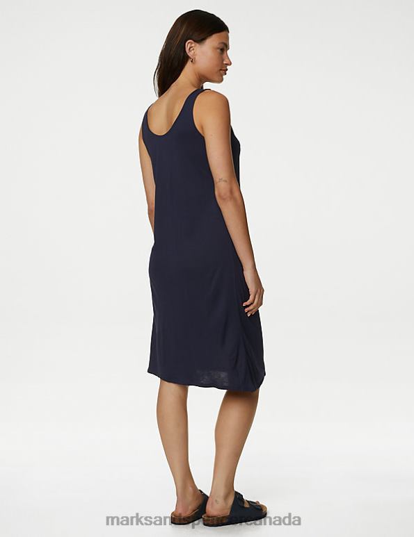 Marks and Spencer Canada - Women Navy Clothing Marks & Spencer Jersey Round Neck Knee Length Slip Dress 20VTD2635