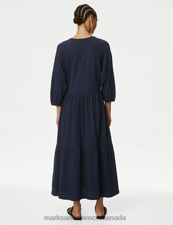 Marks and Spencer Canada - Women Navy Clothing Marks & Spencer Jersey V-Neck Midi Tiered Dress 20VTD1361