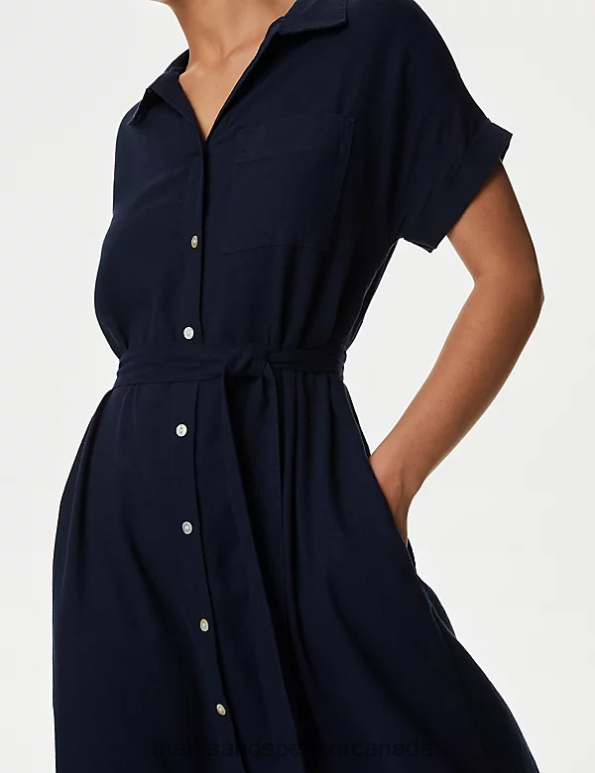 Women Navy Clothing Marks & Spencer Linen Blend Midi Shirt Dress 20VTD46 - Marks and Spencer Canada locations