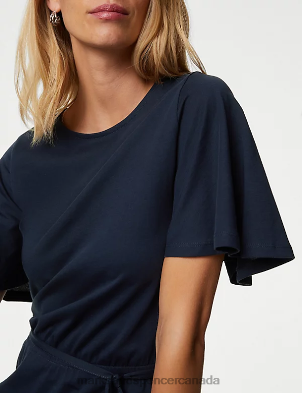 Marks and Spencer near me - Women Navy Clothing Marks & Spencer Pure Cotton Angel Sleeve Midi Tea Dress 20VTD281