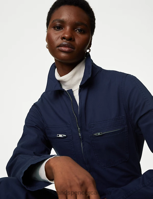 Women Navy Clothing Marks & Spencer Pure Cotton Ankle Grazer Utility Jumpsuit 20VTD257 - Marks and Spencer Canada locations
