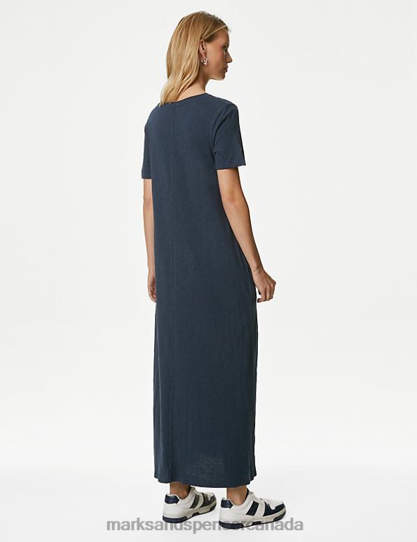 Marks and Spencer sale - Women Navy Clothing Marks & Spencer Pure Cotton Round Neck Midaxi T-Shirt Dress 20VTD1722