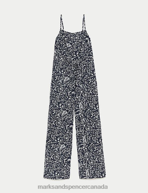 Women Navy Mix Clothing Marks & Spencer Linen Rich Printed Sleeveless Jumpsuit 20VTD2928 - Marks and Spencer Canada locations