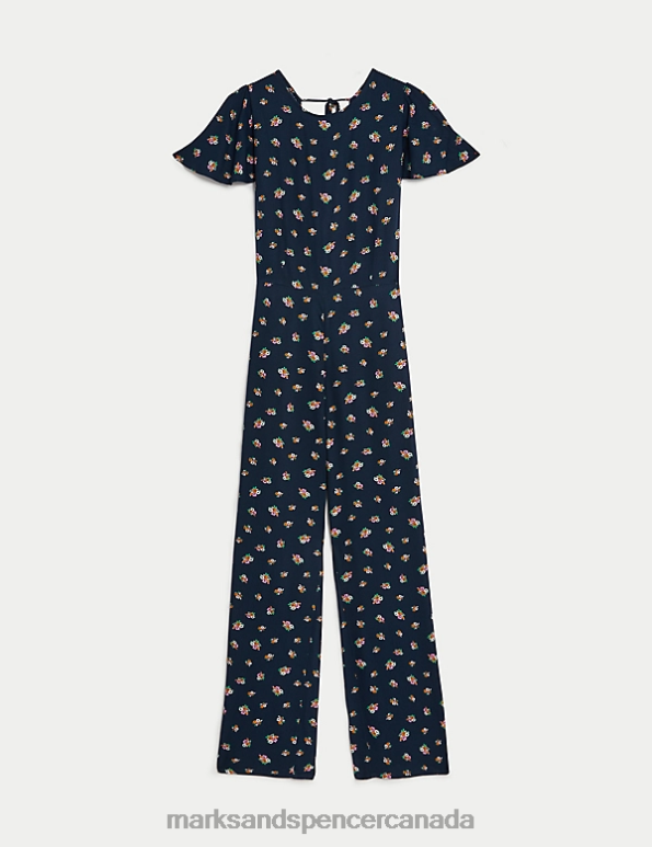 Women Navy Mix Clothing Marks & Spencer Printed Tie Detail Waisted Jumpsuit 20VTD939 - Marks and Spencer online