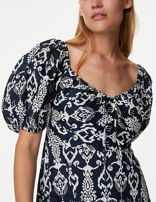 Women Navy Mix Clothing Marks & Spencer Pure Cotton Printed Maxi Tiered Dress 20VTD2190 - Marks and Spencer Canada locations