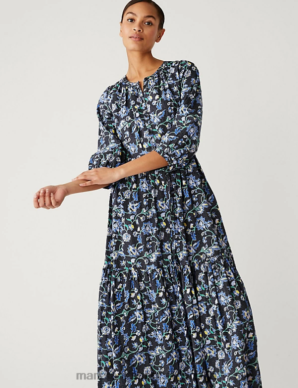 Women Navy Mix Clothing Marks & Spencer Pure Cotton Printed Midaxi Shirt Dress 20VTD1650 - Marks and Spencer Canada locations