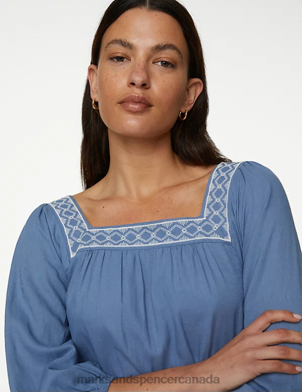 Marks and Spencer sale - Women Ocean Clothing Marks & Spencer Linen Blend Embroidered Shirred Dress 20VTD1233