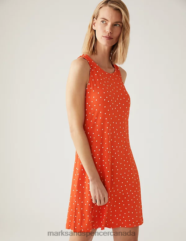 Women Orange Mix Clothing Marks & Spencer Jersey Printed Mini Swing Dress 20VTD1236 - Marks and Spencer Canada locations