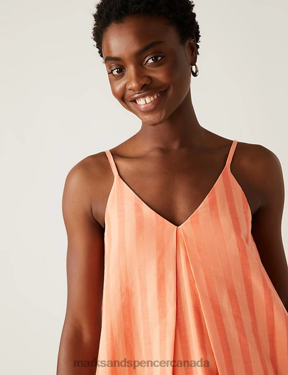 Women Orange Mix Clothing Marks & Spencer Linen Rich V-Neck Midi Slip Dress 20VTD598 - Marks and Spencer online