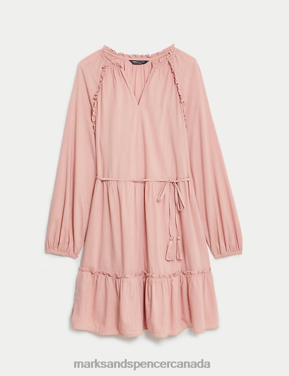 Marks and Spencer near me - Women Pink Clothing Marks & Spencer Cotton Rich Frill Detail Mini Tiered Dress 20VTD26