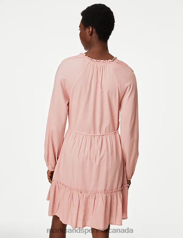 Marks and Spencer near me - Women Pink Clothing Marks & Spencer Cotton Rich Frill Detail Mini Tiered Dress 20VTD26