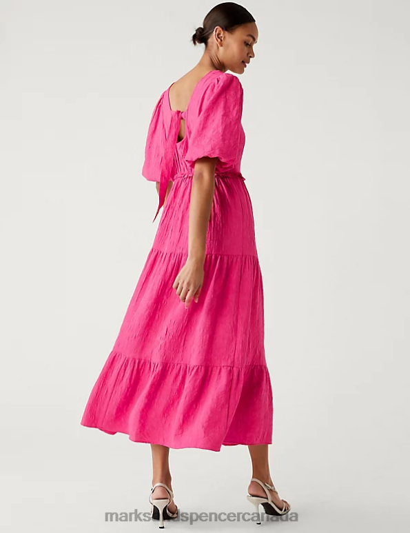 Marks and Spencer sale - Women Pink Clothing Marks & Spencer Floral Jacquard Square Neck Midi Dress 20VTD1754