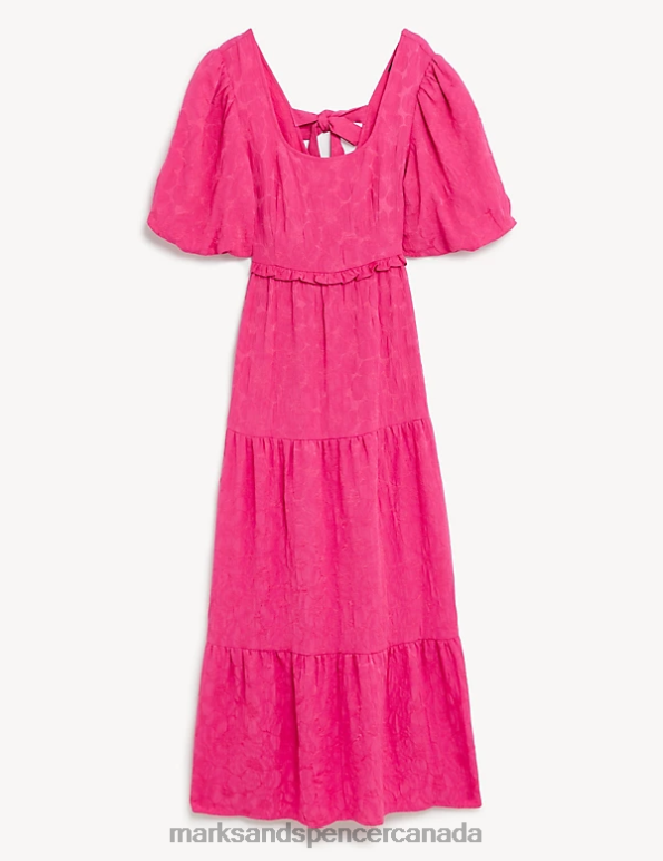 Marks and Spencer sale - Women Pink Clothing Marks & Spencer Floral Jacquard Square Neck Midi Dress 20VTD1754