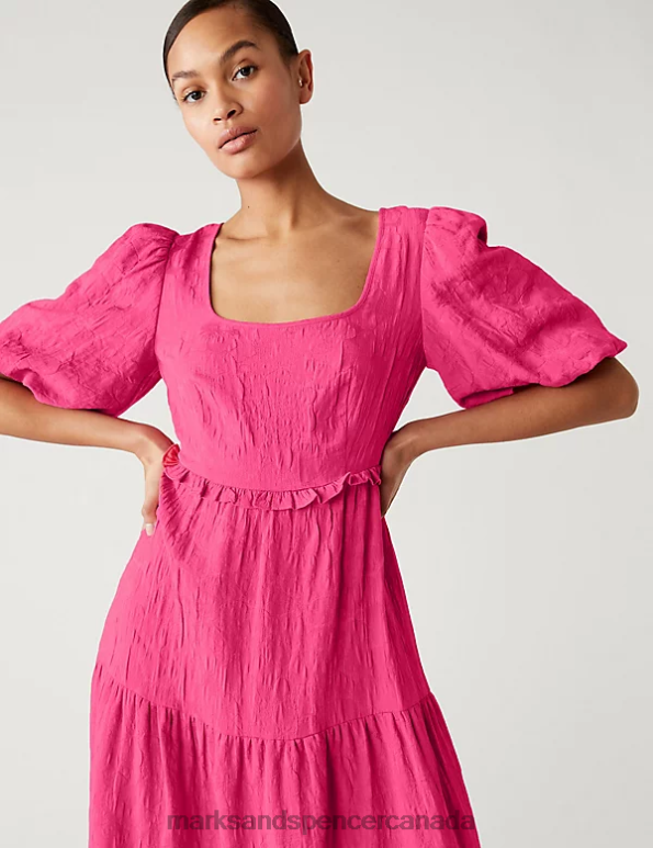 Marks and Spencer sale - Women Pink Clothing Marks & Spencer Floral Jacquard Square Neck Midi Dress 20VTD1754