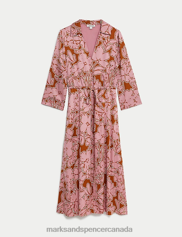 Women Pink Clothing Marks & Spencer Floral Tie Waist Midi Skater Dress 20VTD1066 - Marks and Spencer online