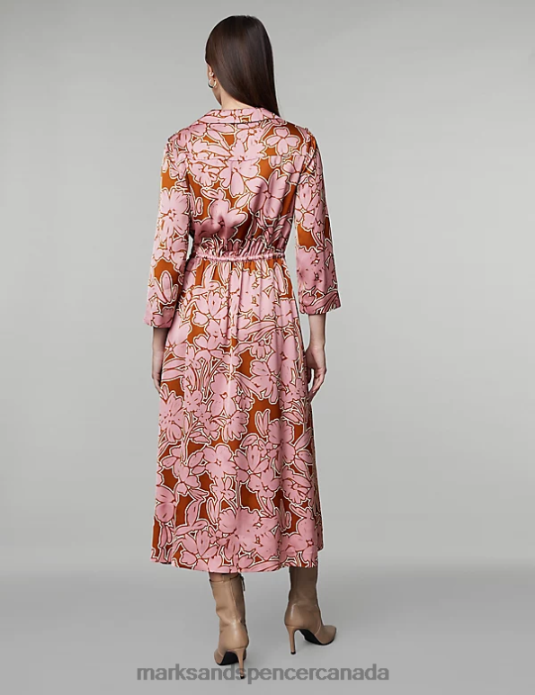 Women Pink Clothing Marks & Spencer Floral Tie Waist Midi Skater Dress 20VTD1066 - Marks and Spencer online