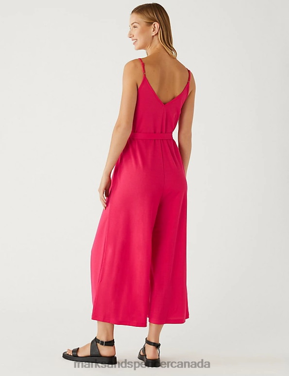 Marks and Spencer near me - Women Pink Clothing Marks & Spencer Jersey Cropped Wide Leg Jumpsuit 20VTD3025
