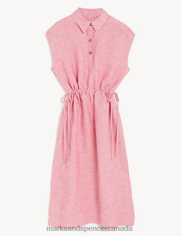 Women Pink Clothing Marks & Spencer Pure Linen Tie Waist Midi Shirt Dress 20VTD1314 - Marks and Spencer Canada locations