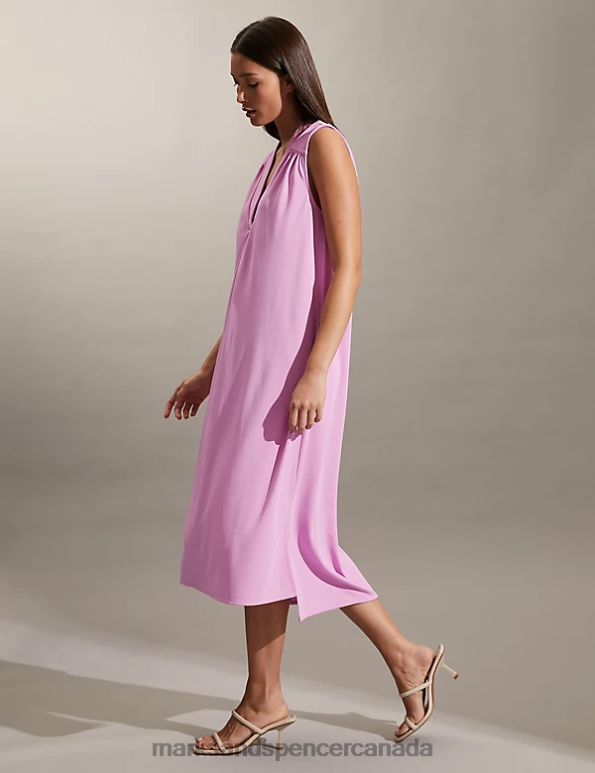 Marks and Spencer near me - Women Pink Clothing Marks & Spencer V-Neck Midi Relaxed Shift Dress 20VTD674
