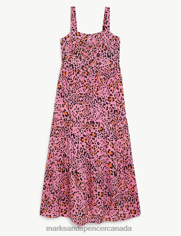 Marks and Spencer Canada - Women Pink Mix Clothing Marks & Spencer Cotton Blend Printed Maxi Tiered Dress 20VTD24