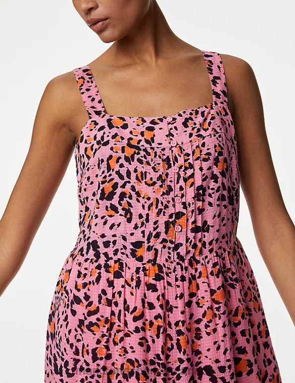 Marks and Spencer Canada - Women Pink Mix Clothing Marks & Spencer Cotton Blend Printed Maxi Tiered Dress 20VTD24