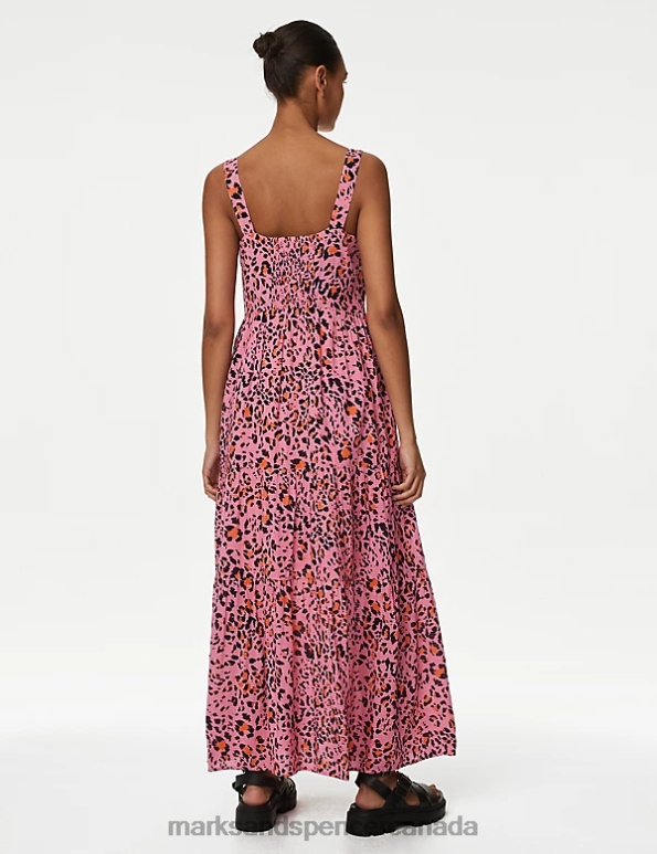 Marks and Spencer Canada - Women Pink Mix Clothing Marks & Spencer Cotton Blend Printed Maxi Tiered Dress 20VTD24