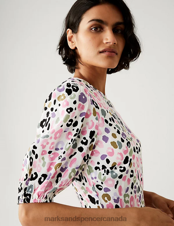 Women Pink Mix Clothing Marks & Spencer Printed Round Neck Mini Tea Dress 20VTD1222 - Marks and Spencer Canada locations