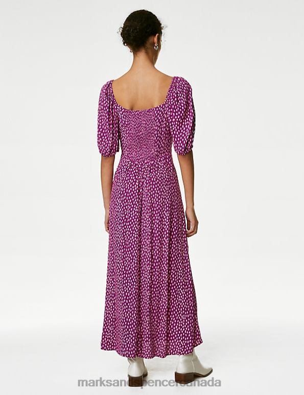 Women Pink Mix Clothing Marks & Spencer Printed Sweetheart Neckline Midi Tea Dress 20VTD1960 - Marks and Spencer online