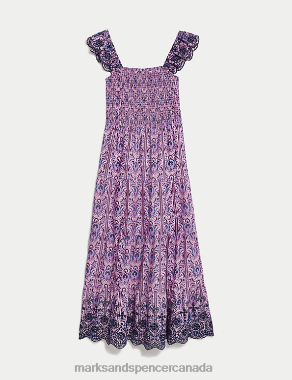 Marks and Spencer sale - Women Pink Mix Clothing Marks & Spencer Pure Cotton Printed Square Neck Midaxi Dress 20VTD597