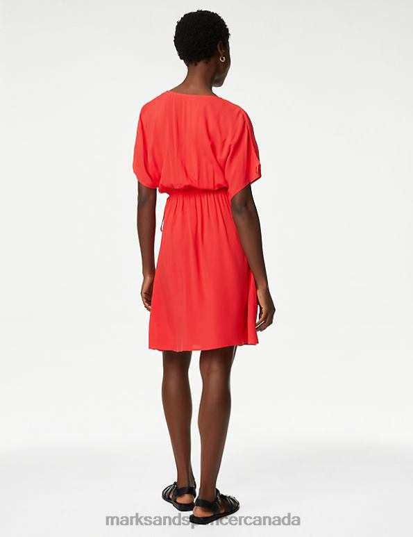 Marks and Spencer near me - Women Red Clothing Marks & Spencer V-Neck Tie Waist Mini Waisted Dress 20VTD2199