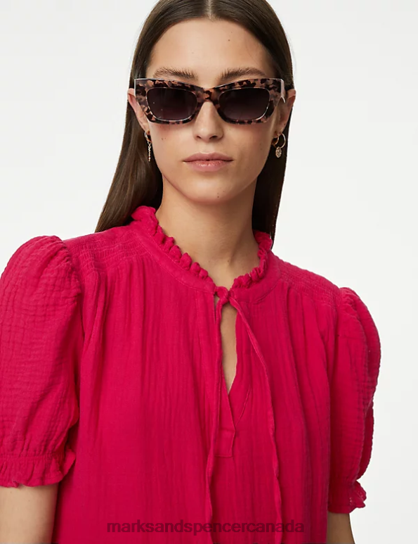 Women Ruby Clothing Marks & Spencer Pure Cotton Tie Neck Midi Tiered Dress 20VTD1018 - Marks and Spencer outlet