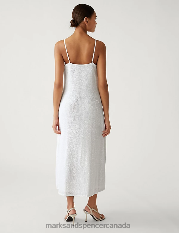 Marks and Spencer Canada - Women Silver Clothing Marks & Spencer Sequin V-Neck Strappy Midi Slip Dress 20VTD1165
