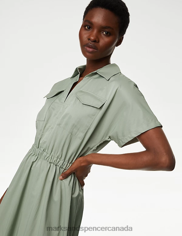 Women Soft Green Clothing Marks & Spencer Collared Midi Shirt Dress 20VTD658 - Marks and Spencer online